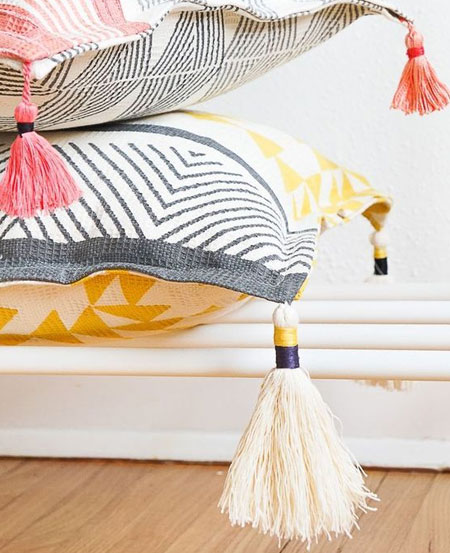 HOME-DZINE | Home and Decor Crafts - colourful embroidery thread tassels for pillows