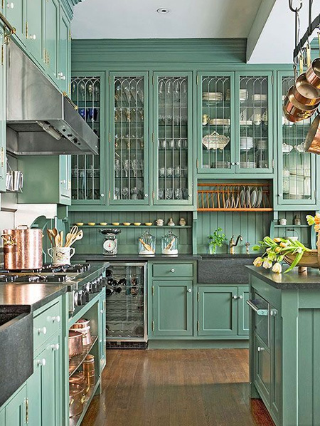 brass accents for colourful kitchen