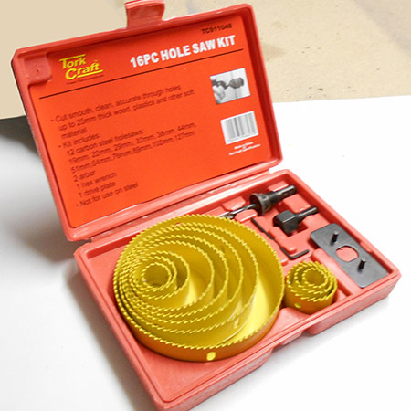 If you need to make larger holes in shelving, the Tork Craft Hole Saw Kit contains a selection of hole saws that can be fitted onto a drill. You will find tips for using a hole saw in our DIY section.