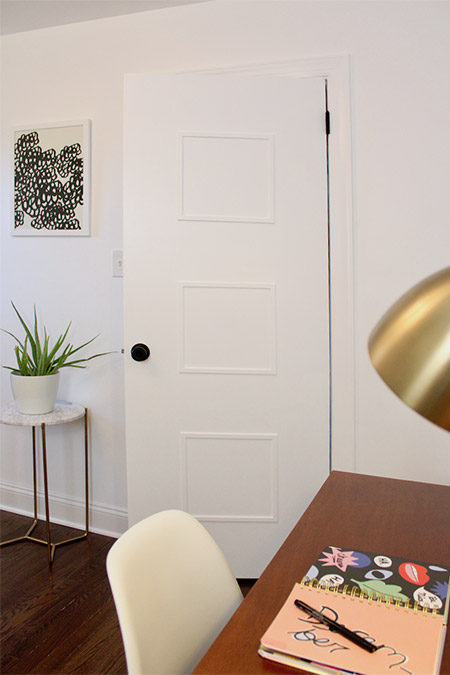 This affordable and easy option made a huge impact and transformed the plain, wood veneer doors into a stunning feature.