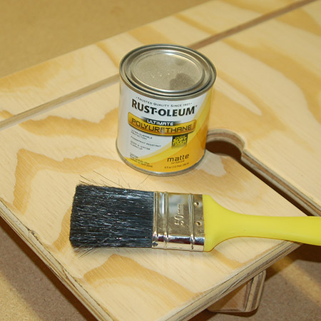 Whether you use plywood or pine, you need to apply 3 coats of polyurethane sealer. We used Rust-Oleum Ultimate Polyurethane