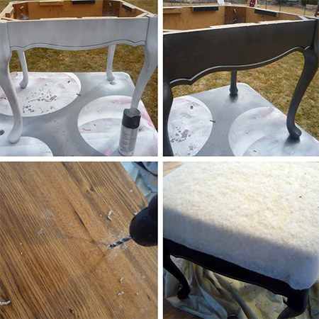 The table frame was primed and painted with Rust-Oleum 2X so that it would be ready for upholstery.