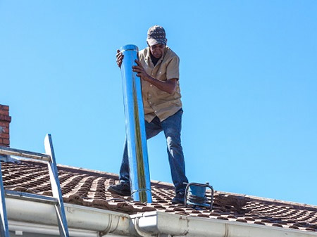 drop the double flue down through the hole