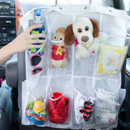 zip ties to create a handy travel organiser for the car