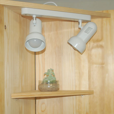 hygge pine bookshelf with built-in light