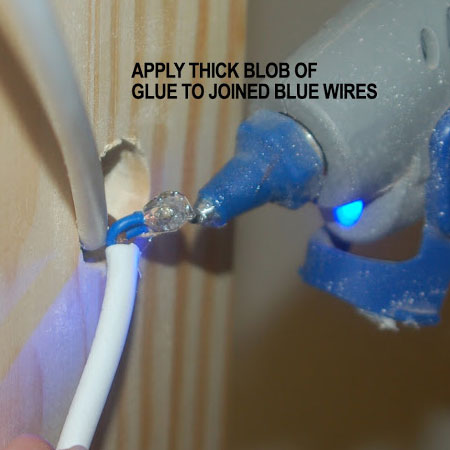 blob of hot glue on joined wires