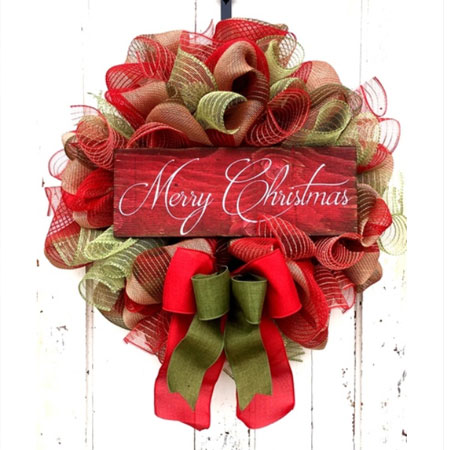burlap and ribbon festive wreath
