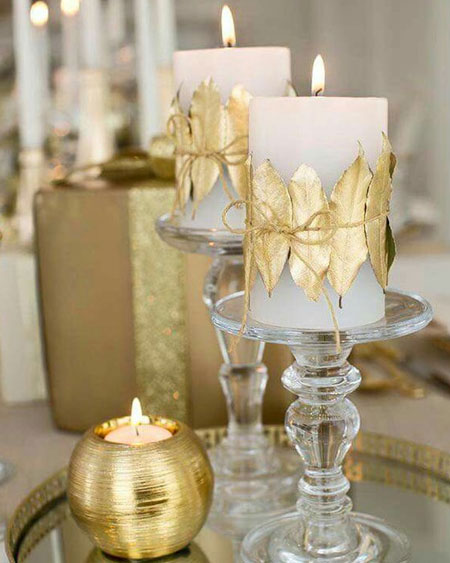 gold leaves on candles