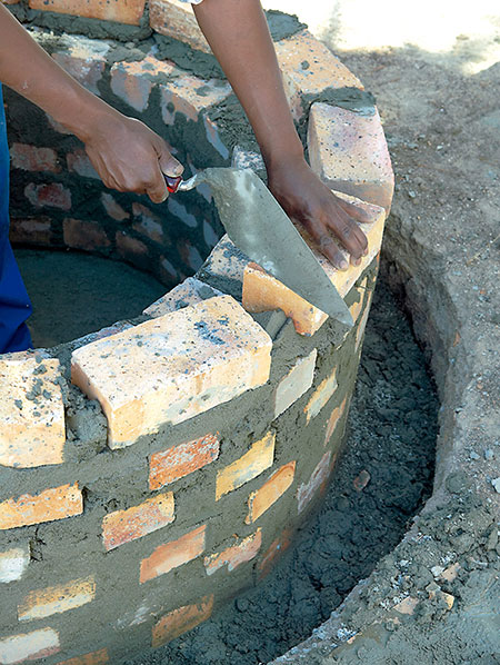 fill joints on firepit wall