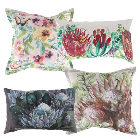 leaf design botanical print cushions