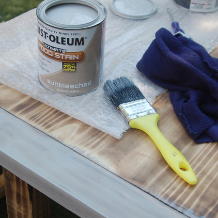 tutorial for farmhouse table with Rust-Oleum wood stain finish