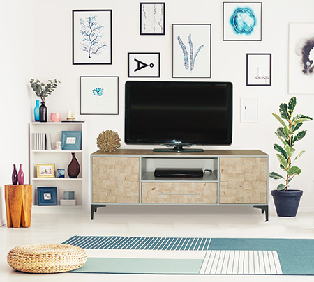 tv unit with wood slice veneer finish