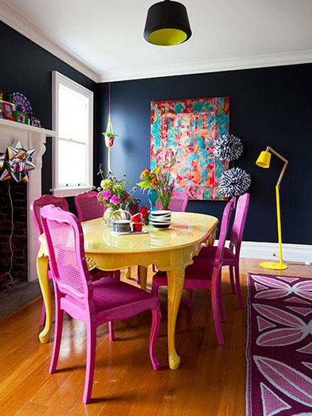 paint dining room furniture in bold colourful hues