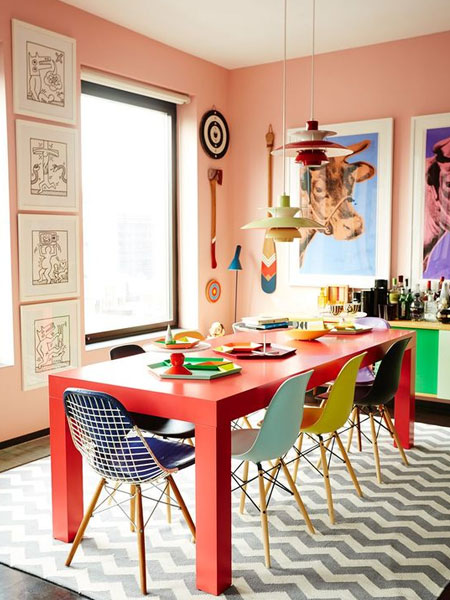 colourful dining table and chairs