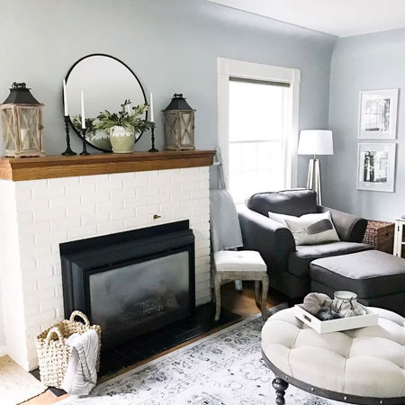 whitewash brick fireplace surround