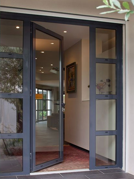 front door with glass panels