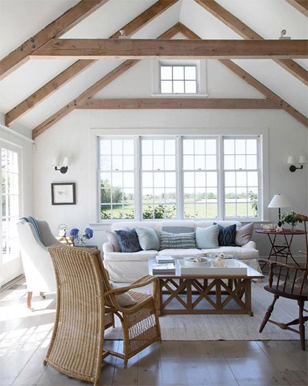 exposed beams in living room country design