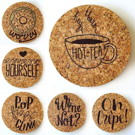 woodburn wood cork coasters