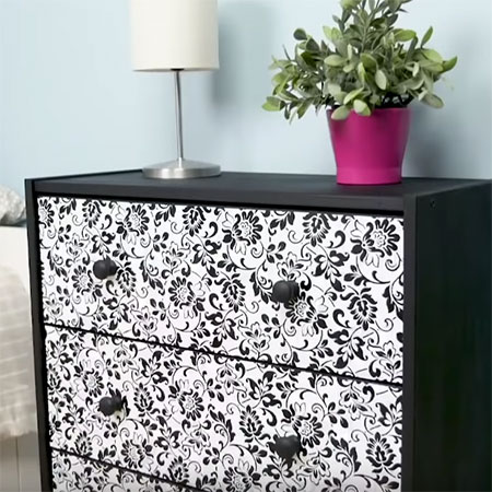 Upcycled dresser with Contact paper on drawer fronts