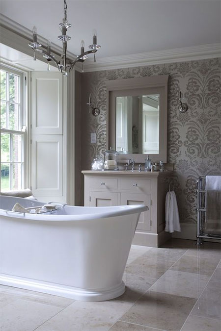 damask wallpaper in bathroom