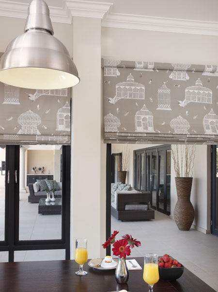 roman blinds in patterned fabric