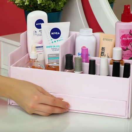 Shoebox transforms into a Beauty Product Holder