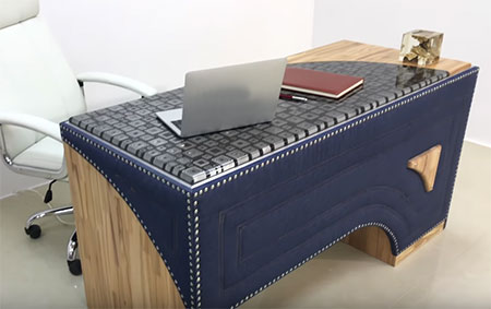 jeans desk with resin poured top