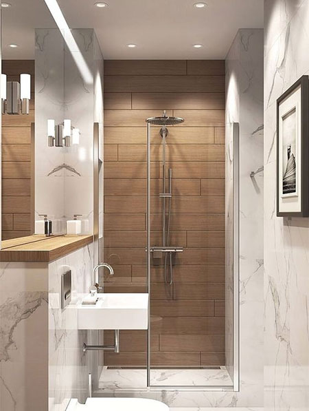 faux wood tiles in shower