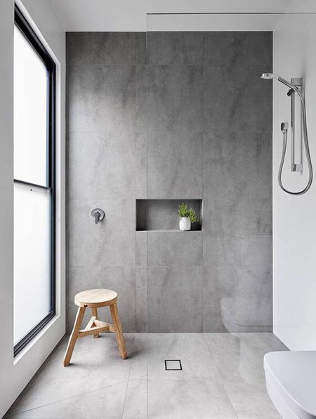 imitation concrete tiles in contemporary bathroom
