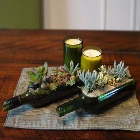 recycled glass wine bottle planters