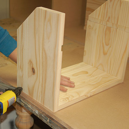 use aircraft nail gun to assemble sides of bread bin