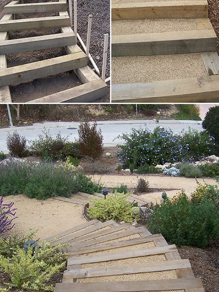 wood framed garden steps
