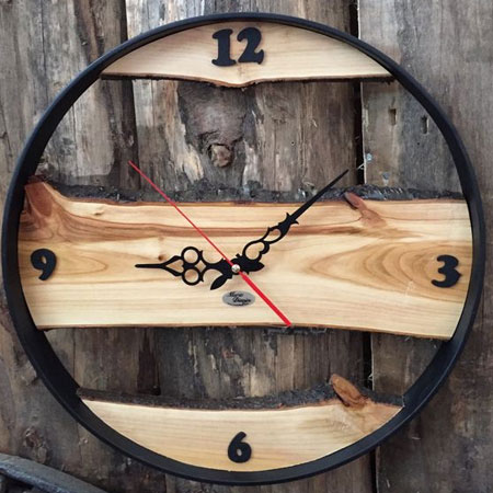 steel and wood wall clock
