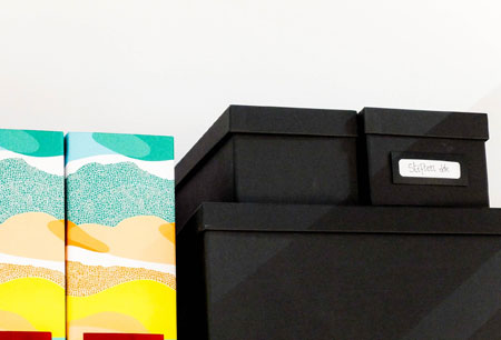 clutter in storage boxes