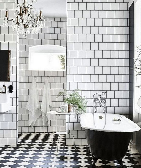white tiles with dark grey grout