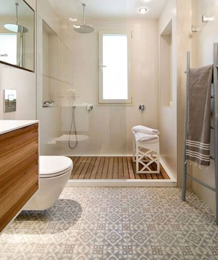 avoid busy tile patterns in kitchen and bathroom