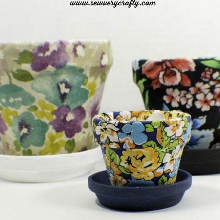 decoupage fabric flower pots