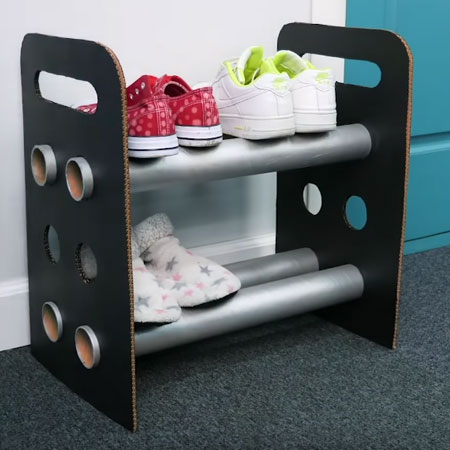 Recycle Cardboard Box and Tube into Shoe Rack