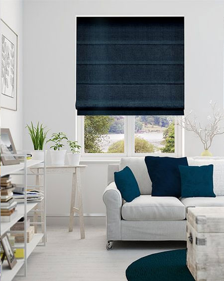 roman blinds for colourful living room