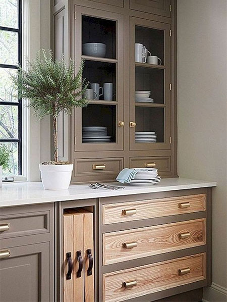combine wood and painted kitchen cabinets
