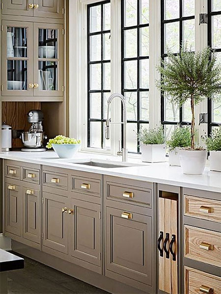 painted kitchen cabinets with wood accents