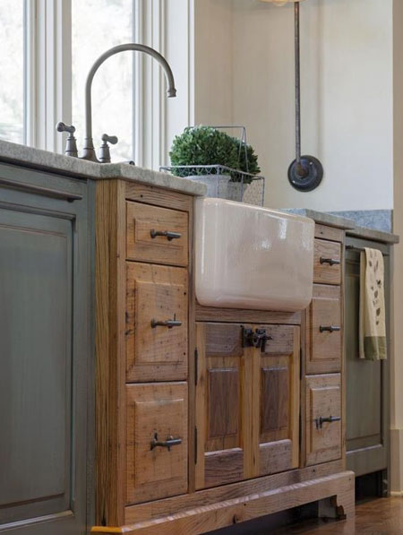 wood accents in painted kitchen