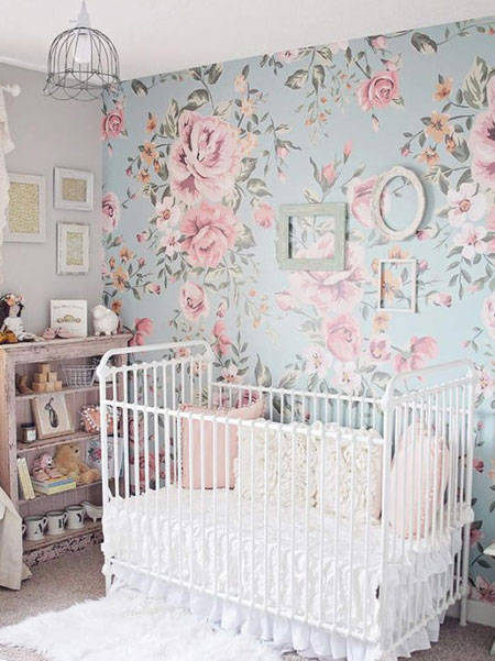 wallpaper feature wall in nursery