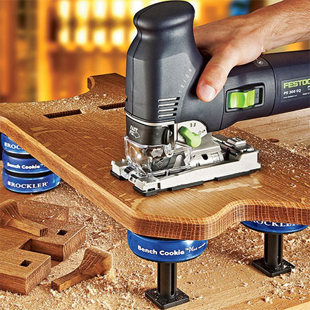 use bench cookies to allow space for a router bit or jigsaw blade beneath the workpiece. 