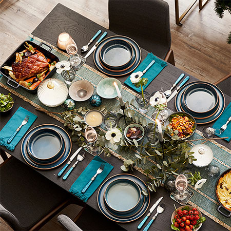 teal dining table for christmas