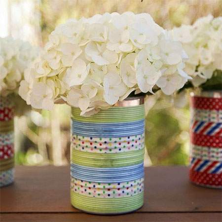add washi tape to planters and flower pots