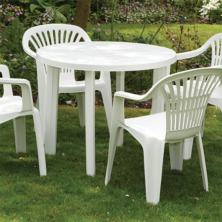 clean white plastic garden furniture
