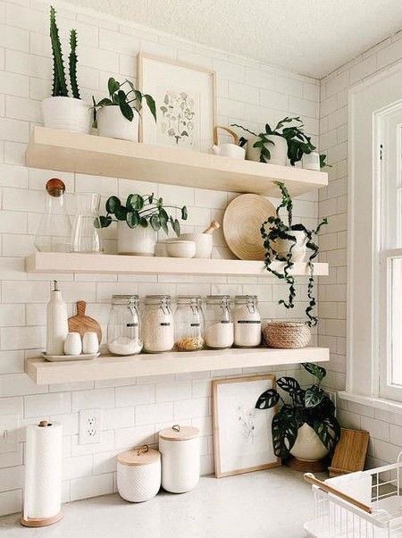 white or wood floating shelves