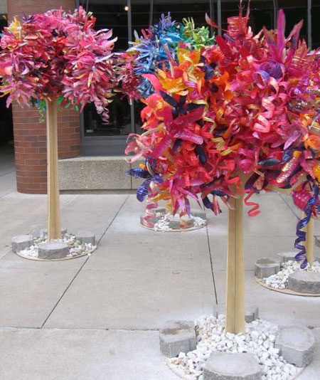 colourful tree recycle plastic bottles