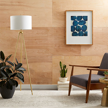 clad wall with plywood boards for feature